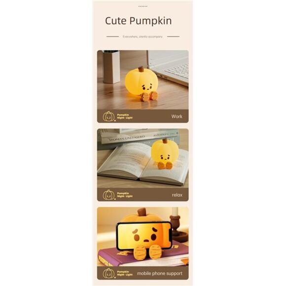 Pumpkin Night Light Halloween LED Silicone Squishy Dimmable Rechargeable Kids - Picture 7 of 8